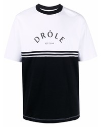 T-shirt à col rond imprimé blanc et noir Drôle De Monsieur