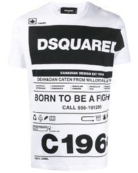 T-shirt à col rond imprimé blanc et noir DSQUARED2