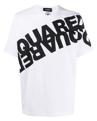 T-shirt à col rond imprimé blanc et noir DSQUARED2