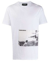 T-shirt à col rond imprimé blanc et noir DSQUARED2