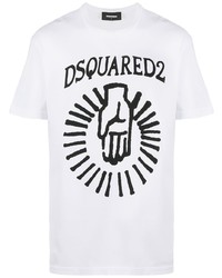 T-shirt à col rond imprimé blanc et noir DSQUARED2