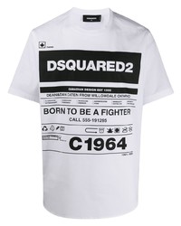 T-shirt à col rond imprimé blanc et noir DSQUARED2