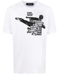 T-shirt à col rond imprimé blanc et noir DSQUARED2