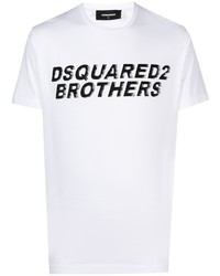 T-shirt à col rond imprimé blanc et noir DSQUARED2