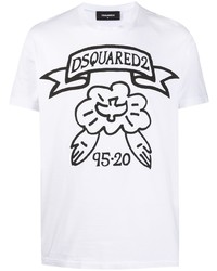 T-shirt à col rond imprimé blanc et noir DSQUARED2