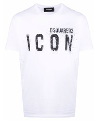 T-shirt à col rond imprimé blanc et noir DSQUARED2