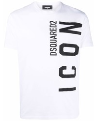 T-shirt à col rond imprimé blanc et noir DSQUARED2