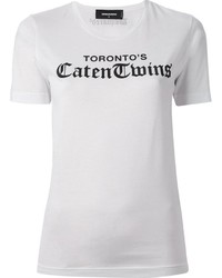 T-shirt à col rond imprimé blanc et noir Dsquared2