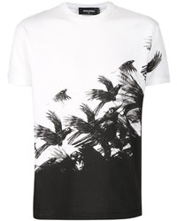 T-shirt à col rond imprimé blanc et noir DSQUARED2