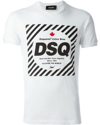 T-shirt à col rond imprimé blanc et noir DSQUARED2