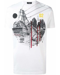 T-shirt à col rond imprimé blanc et noir DSQUARED2