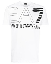 T-shirt à col rond imprimé blanc et noir Ea7 Emporio Armani