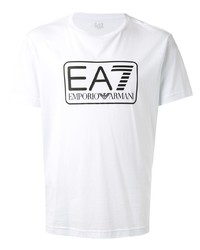 T-shirt à col rond imprimé blanc et noir Ea7 Emporio Armani