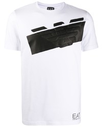 T-shirt à col rond imprimé blanc et noir Ea7 Emporio Armani