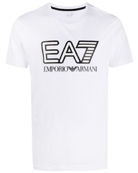 T-shirt à col rond imprimé blanc et noir Ea7 Emporio Armani