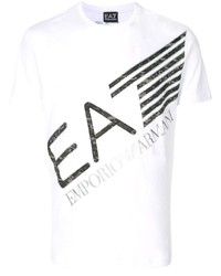 T-shirt à col rond imprimé blanc et noir Ea7 Emporio Armani