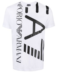 T-shirt à col rond imprimé blanc et noir Ea7 Emporio Armani