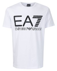 T-shirt à col rond imprimé blanc et noir Ea7 Emporio Armani