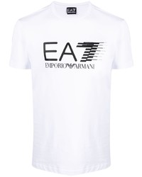 T-shirt à col rond imprimé blanc et noir Ea7 Emporio Armani