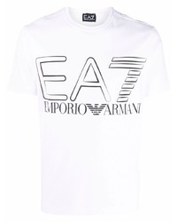 T-shirt à col rond imprimé blanc et noir Ea7 Emporio Armani