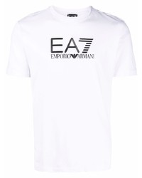 T-shirt à col rond imprimé blanc et noir Ea7 Emporio Armani