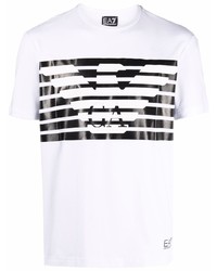 T-shirt à col rond imprimé blanc et noir Ea7 Emporio Armani