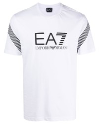 T-shirt à col rond imprimé blanc et noir Ea7 Emporio Armani