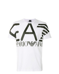 T-shirt à col rond imprimé blanc et noir Ea7 Emporio Armani