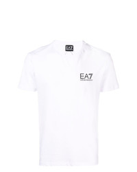 T-shirt à col rond imprimé blanc et noir Ea7 Emporio Armani