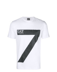 T-shirt à col rond imprimé blanc et noir Ea7 Emporio Armani