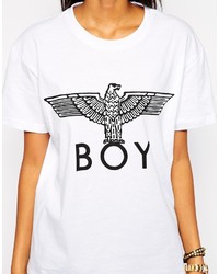 T-shirt à col rond imprimé blanc et noir Boy London