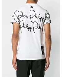 T-shirt à col rond imprimé blanc et noir Philipp Plein