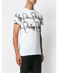 T-shirt à col rond imprimé blanc et noir Philipp Plein