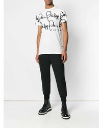 T-shirt à col rond imprimé blanc et noir Philipp Plein