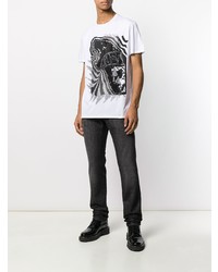 T-shirt à col rond imprimé blanc et noir Just Cavalli