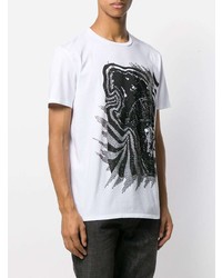 T-shirt à col rond imprimé blanc et noir Just Cavalli