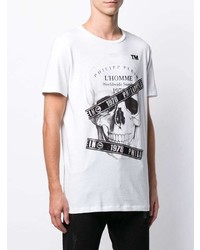 T-shirt à col rond imprimé blanc et noir Philipp Plein