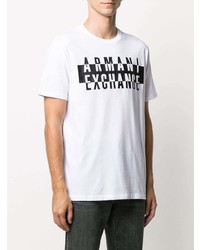 T-shirt à col rond imprimé blanc et noir Armani Exchange