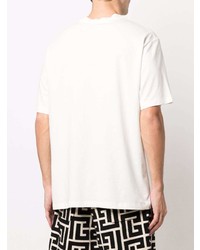 T-shirt à col rond imprimé blanc et noir Balmain