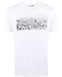 T-shirt à col rond imprimé blanc et noir Emporio Armani