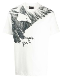 T-shirt à col rond imprimé blanc et noir Emporio Armani