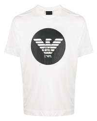 T-shirt à col rond imprimé blanc et noir Emporio Armani