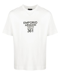 T-shirt à col rond imprimé blanc et noir Emporio Armani