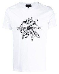 T-shirt à col rond imprimé blanc et noir Emporio Armani