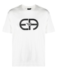 T-shirt à col rond imprimé blanc et noir Emporio Armani