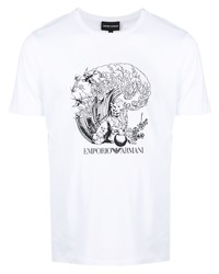 T-shirt à col rond imprimé blanc et noir Emporio Armani