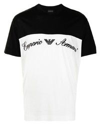 T-shirt à col rond imprimé blanc et noir Emporio Armani