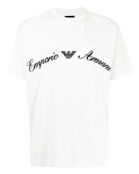 T-shirt à col rond imprimé blanc et noir Emporio Armani