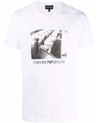 T-shirt à col rond imprimé blanc et noir Emporio Armani