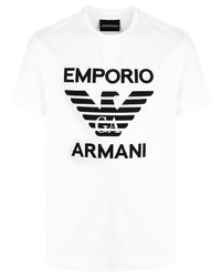 T-shirt à col rond imprimé blanc et noir Emporio Armani